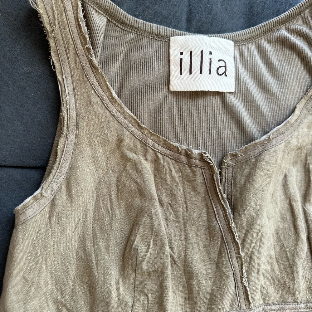 illia linen & leather tank top. Medium. Flax linen color.
